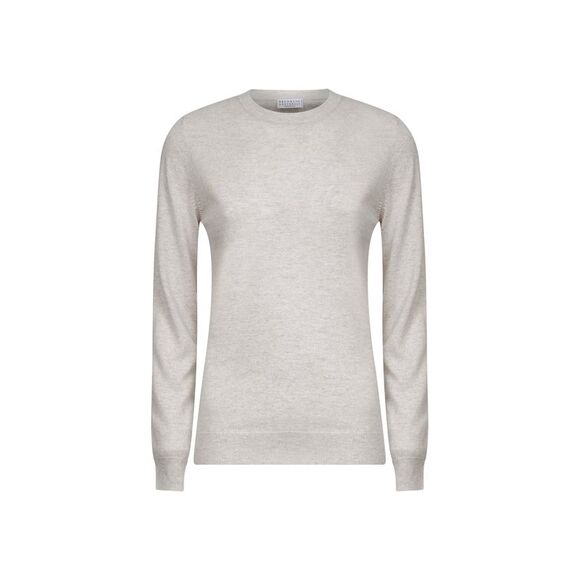 Brunello Cucinelli Women Ecru Cashmere Sweater With Monili